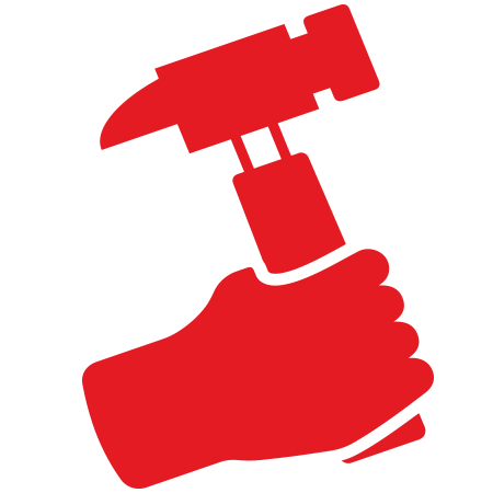 Ícono manos con martillo